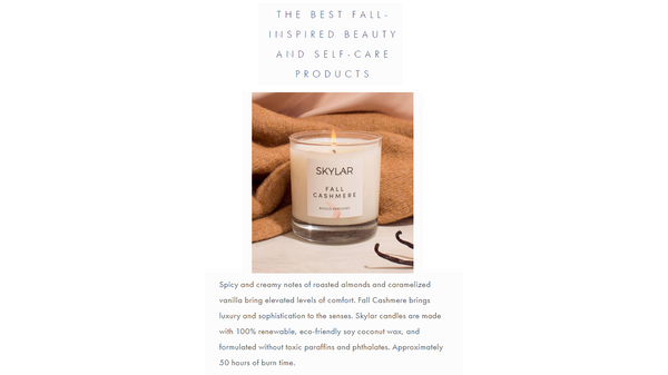 Spa & Beauty Rate Fall Cashmere Candle As The Fall's Best Self Care Product